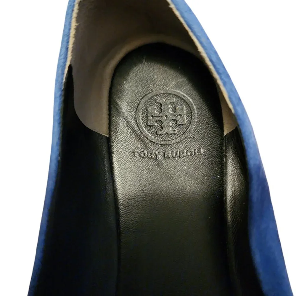 Tory Burch Blue Suede Logo Loafers